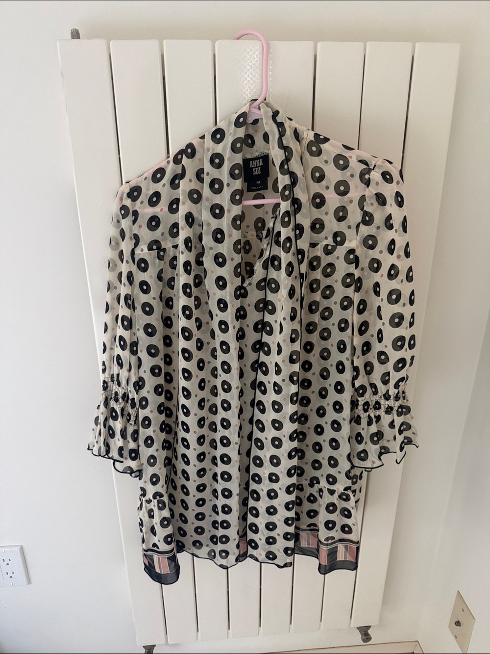 Anna Sui Black Polka Dot Cream Sheer Blouse
